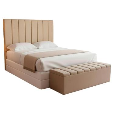 Imagem de Cabeceira E Recamier Bau Queen 160 Cm Dalia Linho Bege Artte Bege