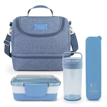 Imagem de Kit Bolsa Térmica, Pote Marmita 950ml, Garrafa 430ml E Porta Talheres Joy Azul