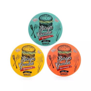 Imagem de Conjunto de Pratos Lanche Burguer Decorglass com 3 Peças