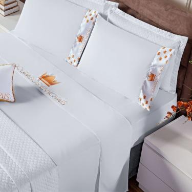 Imagem de Jogo De Cama Hotelaria Liso Branco C/ Logotipo Personalizável - Casal Padrão 04 Peças Percal 200 Fios