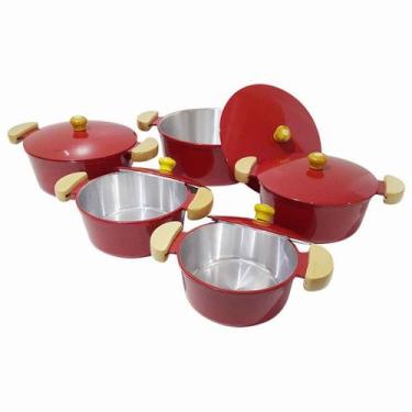 Imagem de Jogo de Panelas 5 Peças Grossas em Alumínio Fundido ou Batido - Com Ta