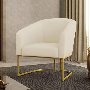 Imagem de Poltrona Sala Decorativa Stella Base Industrial Veludo Cotelê Bege D`Rossi