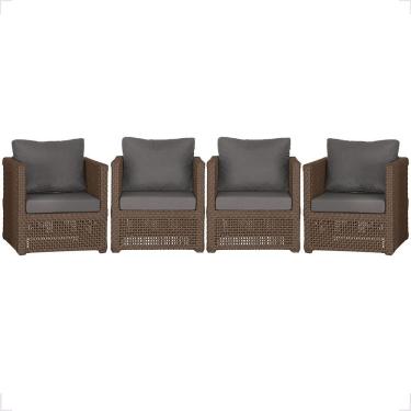 Imagem de Kit 4 Poltronas Madri Alumínio Corda Náutica Estofado Tecido Impermeável Marrom Trama Original