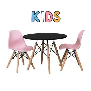 Imagem de Conj Mesa Infantil 60Cm Com 2 Cad Eames Dsw TP Preto - Rosa - La Mobil