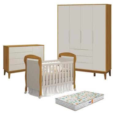 Imagem de Quarto de Bebê 4 Portas com Cômoda com Porta Elfe Classic e Berço Amer