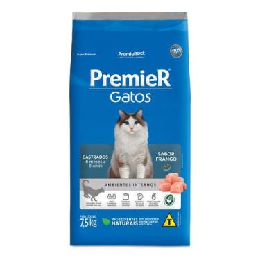 Imagem de Ração Premier Gato Castrado Ambientes Internos Frango 7,5Kg