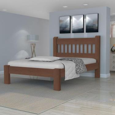 Imagem de Cama Casal Queen Size Madeira Maciça Angelim Pedra/Tauari Pérola Escur