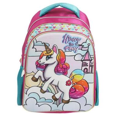 Imagem de Mochila Escolar Infantil Costas Reforçada Unicórnio Poney 3D - Rocie