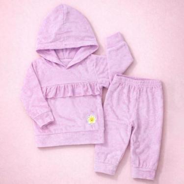 Imagem de Conjunto Plush Bebê Menina com Babadinho e Capuz Toque Macio - Era Uma