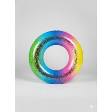 Imagem de Boia Inflável Circular Arco Íris Glitter 55cm Piscina E Praia Kids - I