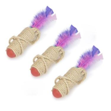 Imagem de Brinquedo para Gato Arranhador Sisal Chocalho e Penas KITx3 - StilloPe
