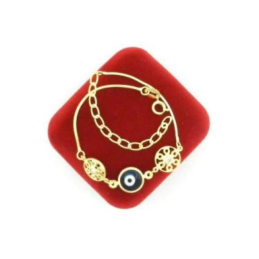 Imagem de Pulseira Feminina 17a22cm 1mm Olho Grego Folheada Ouro Pl493 - Wnbijou