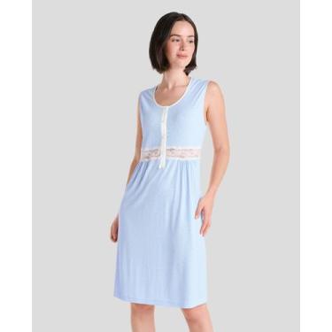 Imagem de Camisola Feminina Canelada com Renda Azul Celeste Lohe, Azul celeste, 