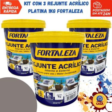 Imagem de Rejunte Acrílico Platina 1Kg - Fortaleza - Kit com 3 unidades