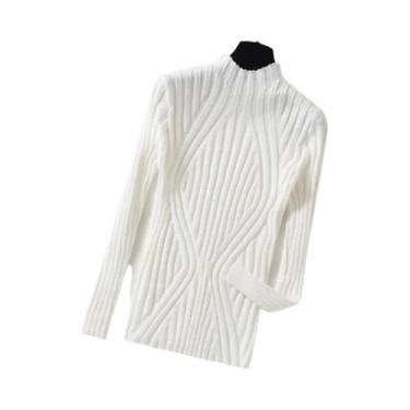 Imagem de Suéter Feminino Slim Fit De Tricô Gola Alta Pulôver Manga Longa Outono