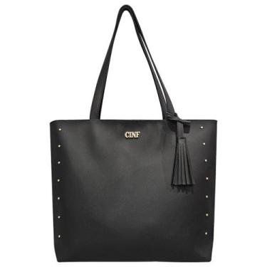 Imagem de Bolsa Sacola Feminina Grande De Ombro Universitária Reforçada cor:Pret