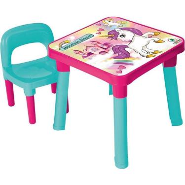 Imagem de Mesa com Cadeira Infantil Unicórnio Plástico Resistente para Crianças Monte Líbano