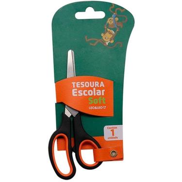 Imagem de Tesoura Escolar Leonora Soft 14cm Encaixe para 3 Dedos Display com 12 Unidades Sortidas