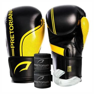 Imagem de Kit Luva Boxe Pretorian First FX1 Amarelo Bucal Bandagem, 16 Oz