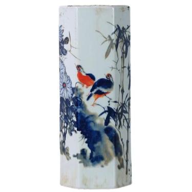 Imagem de Jingdezhen Antiguidade Famille Rosa Porcelana Flor Padrão Pássaro Caneta Decoração Casa