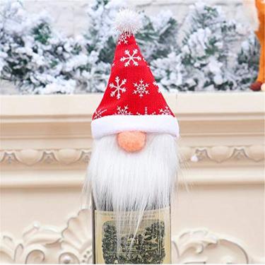 Imagem de Capa superior para garrafa de vinho Gnomo, boneca de Natal, Papai Noel, garrafa de pelúcia, manga champanhe, bolsa de decoração sazonal para hotel, restaurante, festa de férias (vermelha)