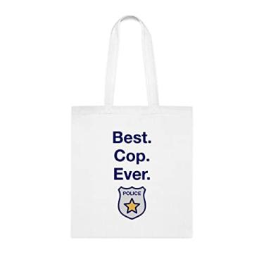 Imagem de Bolsa Cop Tote bag, Best Cop Ever Bag, presente policial, presente para policial, bolsa de ombro policial, bolsas reutilizáveis, ideia de de Natal, Branco