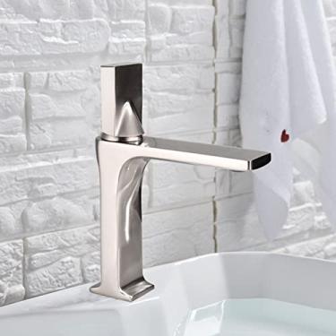 Imagem de Torneira de bacia preta fosca torneira de bacia torneiras de pia de banheiro torneira de pia de manípulo único furo deck vintage lavagem quente a frio torneira misturadora guindaste, curto, escova de níquel, china