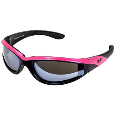 Imagem de Global Vision Óculos de sol feminino para motociclismo Hawkeye, armação preta e rosa com lentes fumê (espelho rosa flash)