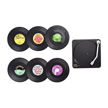 Imagem de Porta-copos de decoração de disco de vinil | Conjunto de porta-copos de , tapete de copo de mesa criativo conjunto de porta-copos com suporte de toca-discos padrão M1 para decoração de bebidas domésticas Motifa