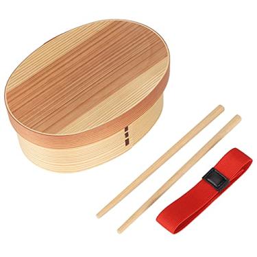 Imagem de Lancheira de madeira,caixa Bento, talheres de sushi de madeira natural, recipiente de comida para estudantes ou trabalhadores de escrit¨®rio para levar almo?o ou lanches, Bento Box de madeira lan