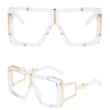 Imagem de Óculos de sol quadrados grandes e grandes na moda femininos legal designer gradiente óculos de sol com armação clara óculos de sol masculinos vintage top, armação transparente C4, tamanho único