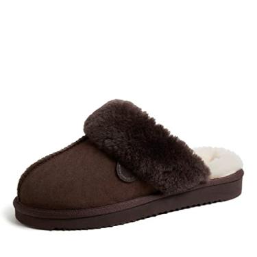 Imagem de Dearfoams Pantufa feminina Fireside Sydney Shearling Fur para uso interno/externo com larguras largas, Café, 38
