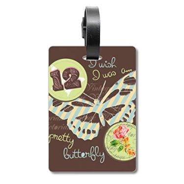 Imagem de Carimbos de rosas e borboletas com etiqueta de bagagem para pendurar etiqueta, Multicolorido.