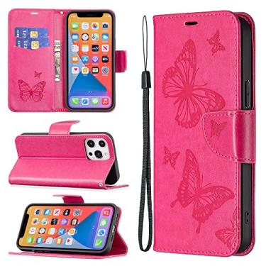 Imagem de Capas de telefone borboleta em relevo para Samsung Galaxy A14 A 14 5G Capa de couro com slots de cartão de luxo clipe de carteira à prova de choque capa de telefone Samsung A14 5G capas (rosa vermelha, Samsung A14 5G)