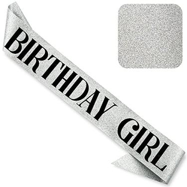 Imagem de CORRURE Faixa de aniversário prateada com glitter 'Birthday Girl' - Ajustável, durável e reutilizável para mulheres comemorando aniversários