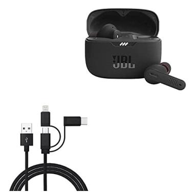 Imagem de Cabo BoxWave compatível com JBL Tune 230NC TWS (Cabo da BoxWave) - Cabo AllCharge 3 em 1 para JBL Tune 230NC TWS - Preto Jet