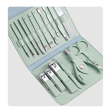 Imagem de Conjunto de manicure 16 pçs com capa de couro PU Kit de cortador de unhas Pedicure Cuidados com as unhas Tesoura Cortador Aparador Ferramentas de arte para unhas, Verde novo