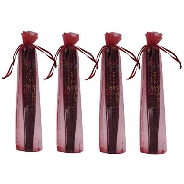 Imagem de Ankirol 100 sacos de organza para leque transparente, 6 x 26 cm, bolsa de presente de organza dobrável com cordão e bolsas de seda para fãs de mão (vinho tinto)