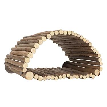 Imagem de Zerodis Rede de madeira para pássaros, barraca em forma de ponte, papagaio de madeira, cabana aconchegante para descansar e dormir, brincar de esconder barraca de papagaio túnel com furos, rede suspensa