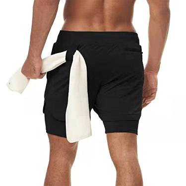 Imagem de Legou Shorts masculinos esportivos casuais ao ar livre cor sólida dupla respirável calças fitness, Preto 2, 3G