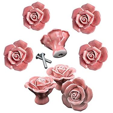 Imagem de DLD Puxadores de Cerâmica Floral Rosa, 8 Peças Modernas para Armários e Gavetas, Inclui Parafusos