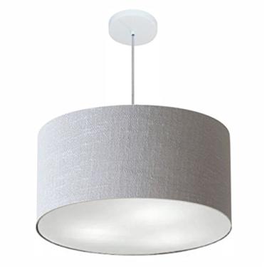 Imagem de Lustre Pendente Cilíndrico Cúpula Tecido 60x30 cm, Vivare Iluminação, Pendente4080 CZ, Cinza, Grande