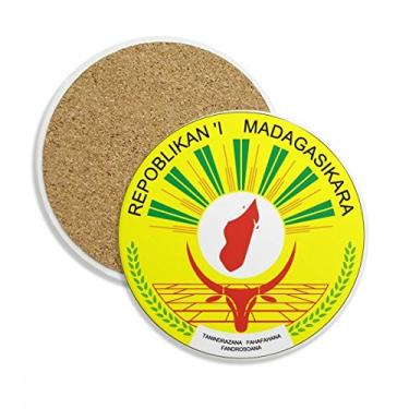Imagem de Caneca de porta-copos com emblema nacional da África de Madagascar com pedra absorvente de proteção de mesa