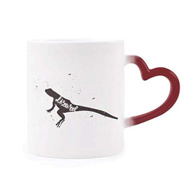 Imagem de Caneca de grés preta e branca com estampa de animal sensível ao calor vermelha que muda de cor