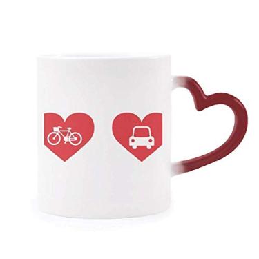 Imagem de Caneca de carro de bicicleta com estampa de coração vermelho sensível ao calor Copo de grés que muda de cor vermelha