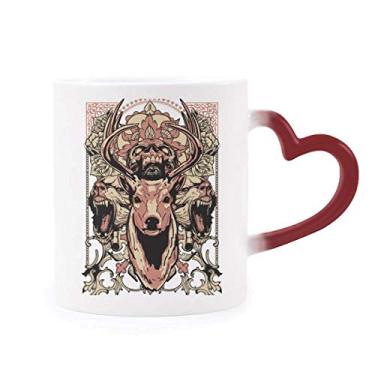 Imagem de Caneca de grés com estampa de flores crânios, urso de cervo sensível ao calor, muda de cor vermelha