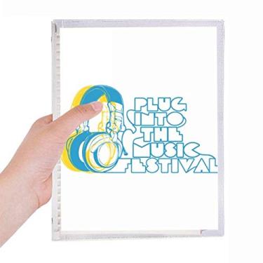 Imagem de Fone de ouvido com estampa de música laranja, caderno de folhas soltas, diário recarregável, papelaria