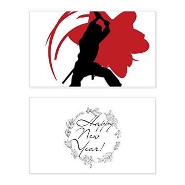 Imagem de Japan Bushido Samurai Sakura Outline Asia New Year Festival Cartões de felicitações Bless Message Present