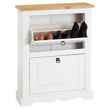 Imagem de IDIMEX Sapateira Madeira 2 Portas Basculantes 10 Pares Rústico Branco