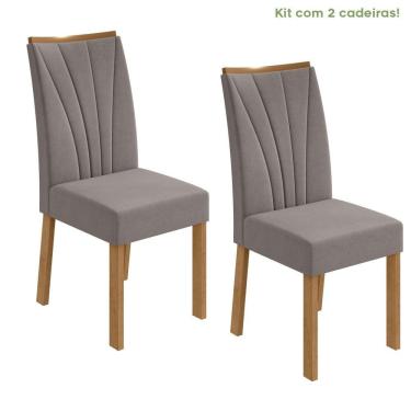 Imagem de Conjunto 2 Cadeiras para Sala de Jantar Estofadas Apogeu Amêndoa Clean/Veludo Liso Capuccino